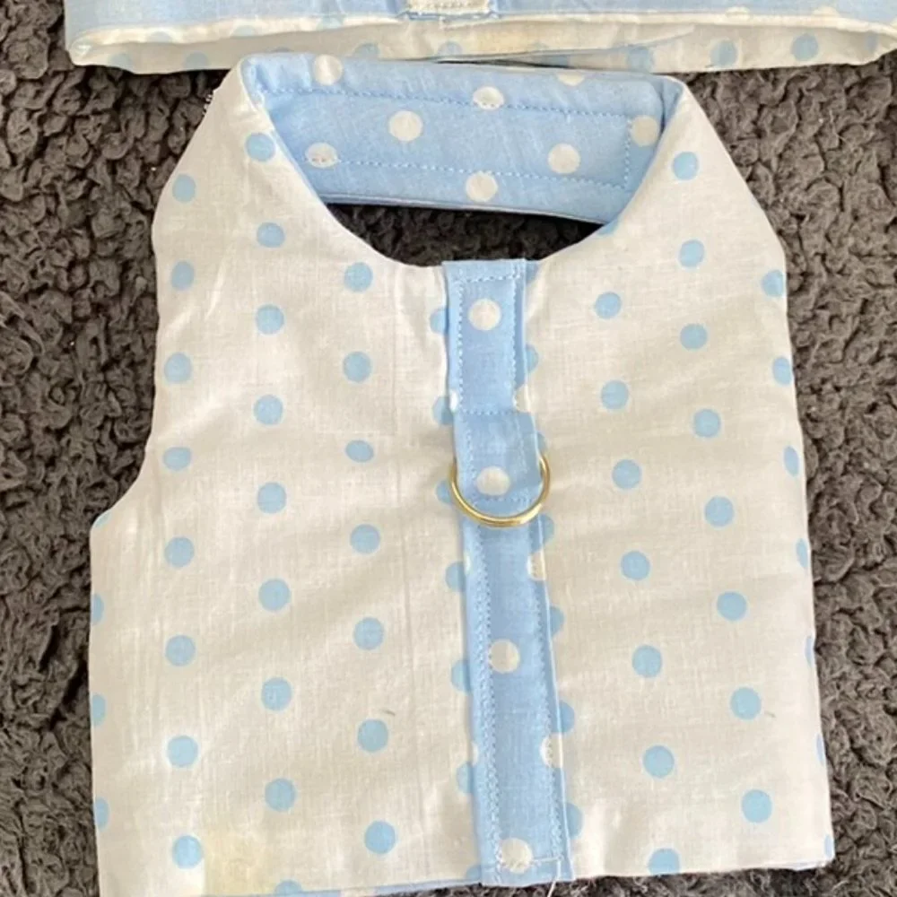NEW- SMALL DOG HARNESS BABY BLUE REVERSIBLE - HANDMADE